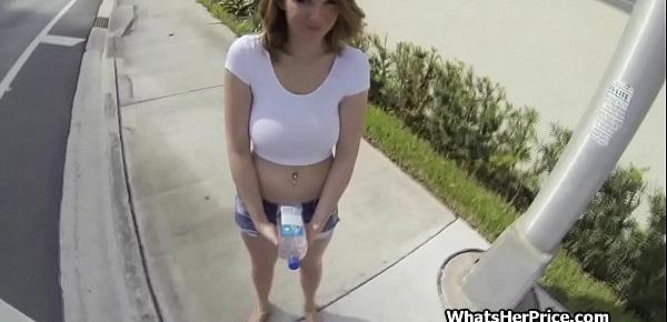  Broke teen with huge tits fucked in public